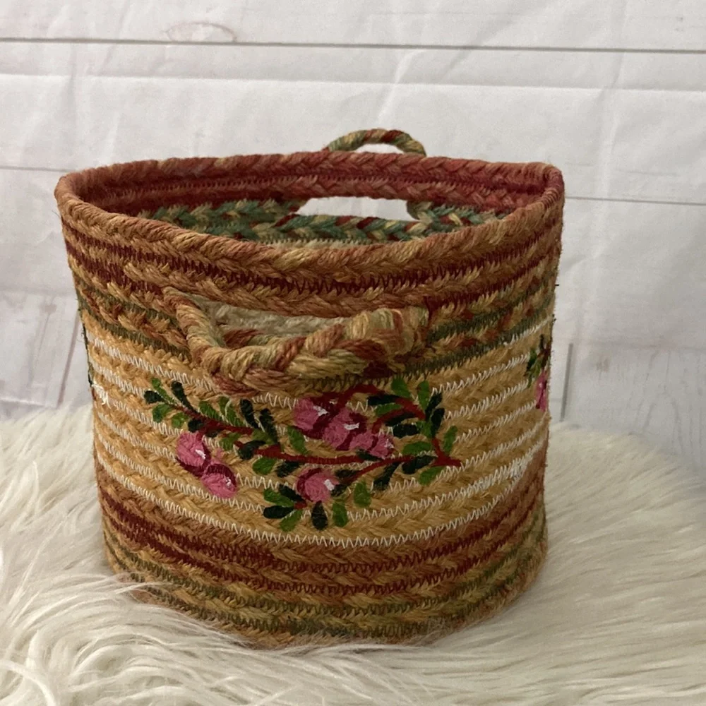 Jute Braided Cranberry Utility Basket Braided Handles